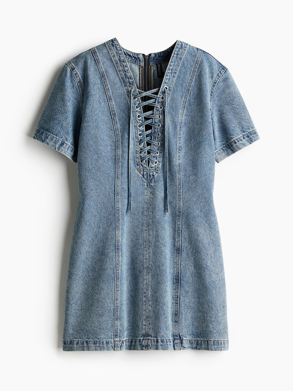 H&M Light Blue Denim Lace-Up Mini Dress